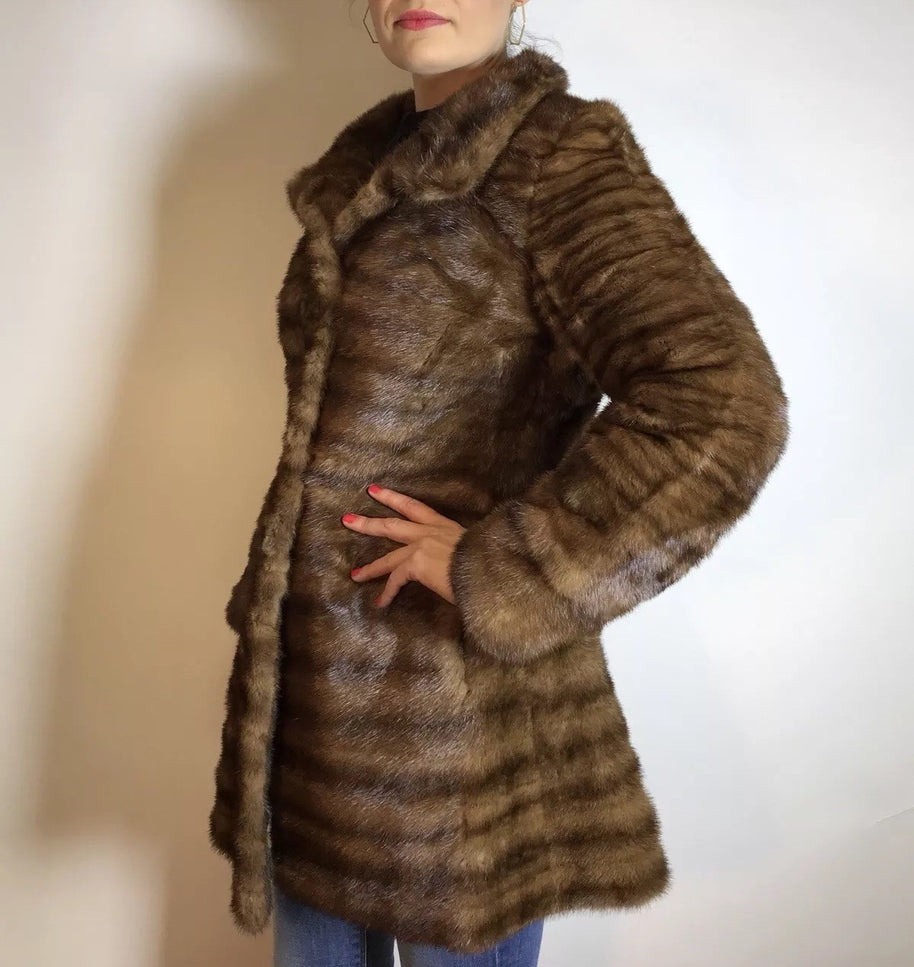 Lange Nerzjacke naturbraun Querschnitt, Exklusiv vom Kürschner Gr. 34/36 Damen