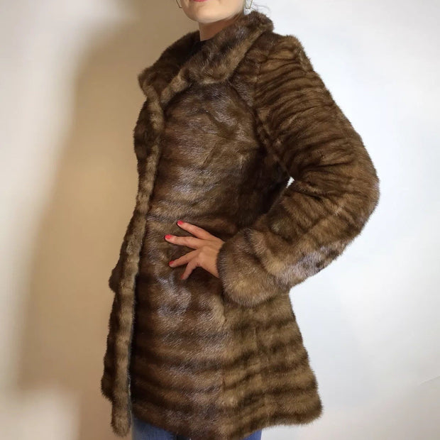 Lange Nerzjacke naturbraun Querschnitt, Exklusiv vom Kürschner Gr. 34/36 Damen