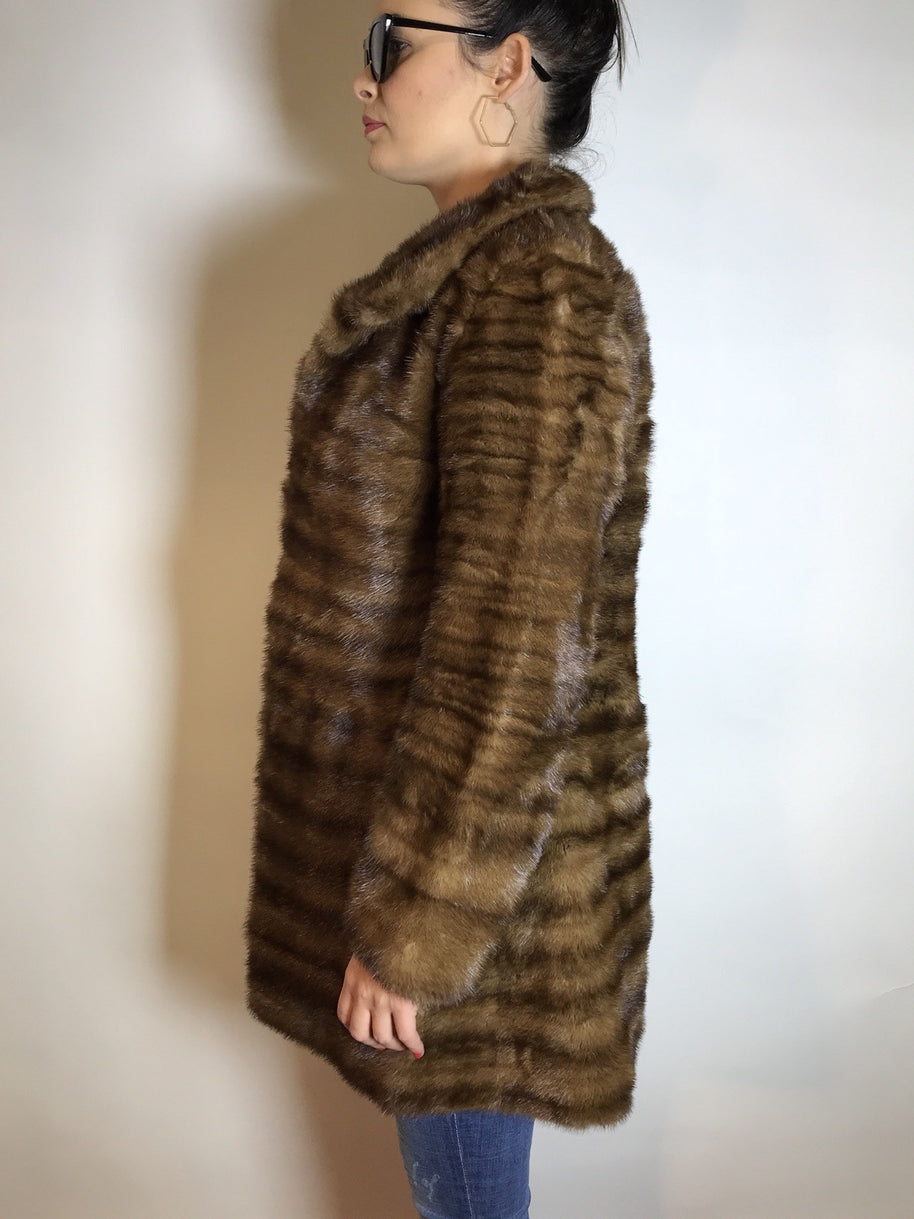 Lange Nerzjacke naturbraun Querschnitt, Exklusiv vom Kürschner Gr. 34/36 Damen