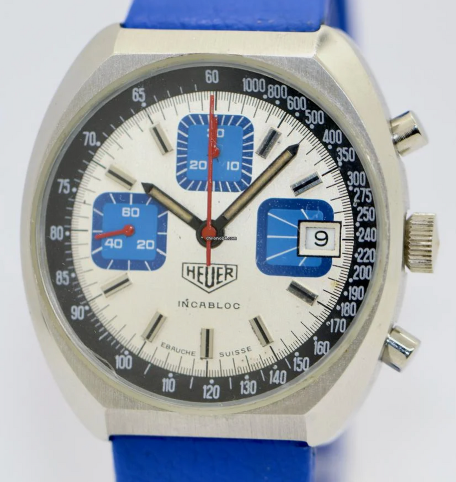 Heuer Blue Vintage Armbanduhr Chronograph Cal. 7765