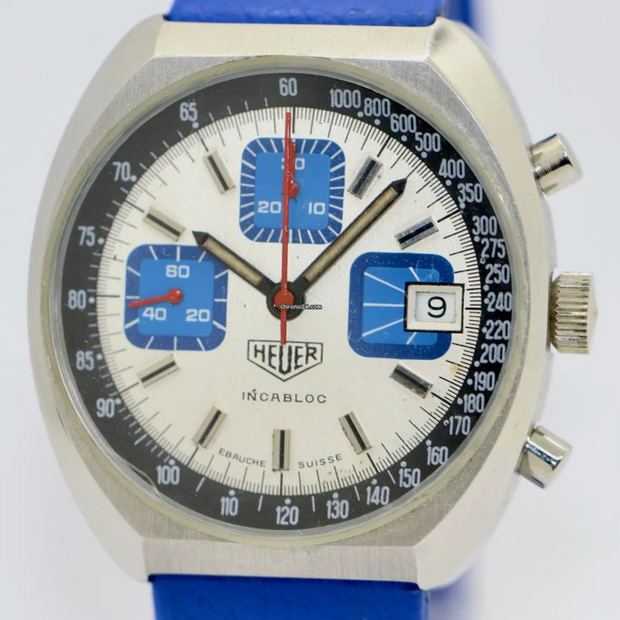 Heuer Blue Vintage Armbanduhr Chronograph Cal. 7765