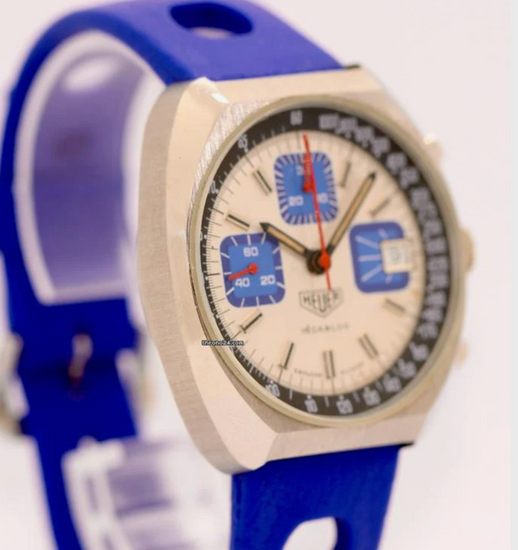 Heuer Blue Vintage Armbanduhr Chronograph Cal. 7765