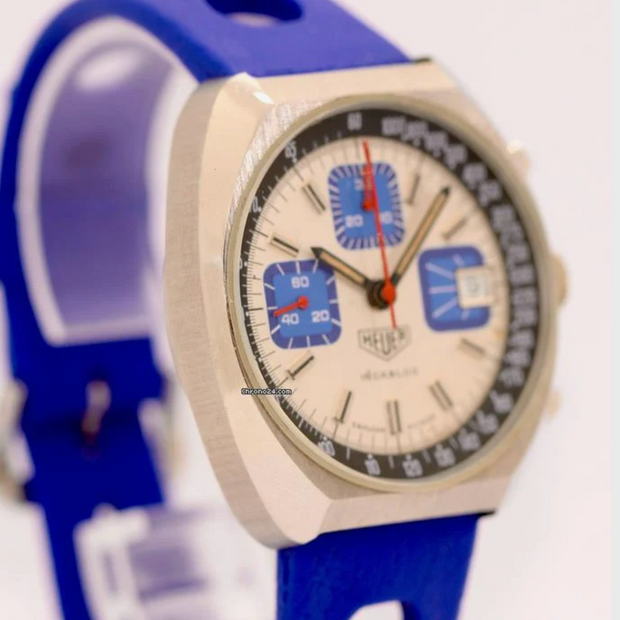 Heuer Blue Vintage Armbanduhr Chronograph Cal. 7765
