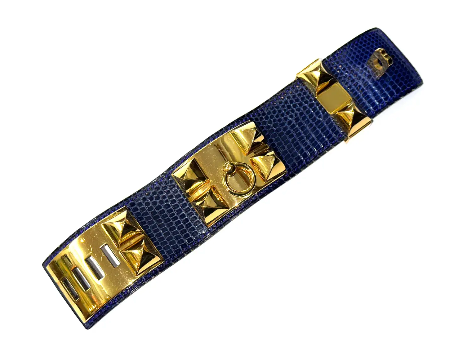 Hermès Collier de Chien Armband aus Blauem Leder & Goldbeschlägen