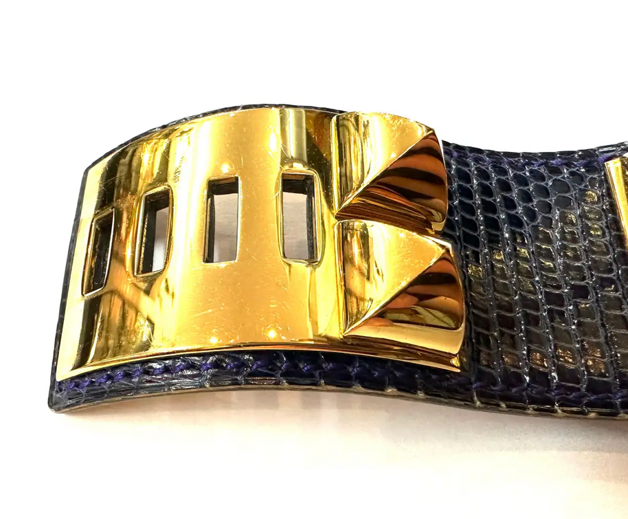 Hermès Collier de Chien Armband aus Blauem Leder & Goldbeschlägen