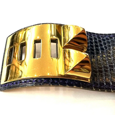 Hermès Collier de Chien Armband aus Blauem Leder & Goldbeschlägen