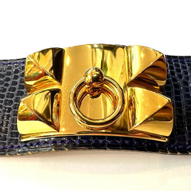 Hermès Collier de Chien Armband aus Blauem Leder & Goldbeschlägen