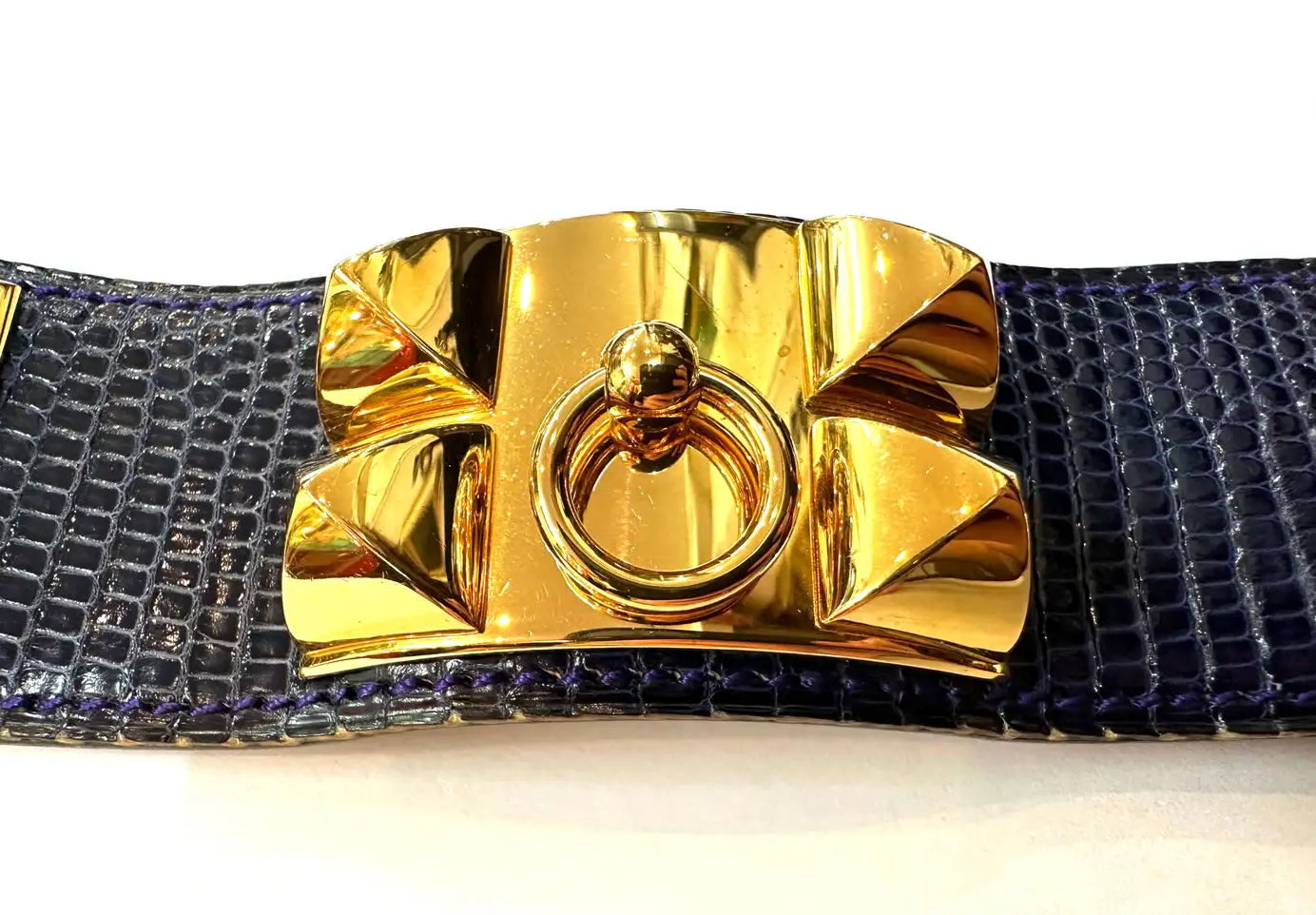 Hermès Collier de Chien Armband aus Blauem Leder & Goldbeschlägen