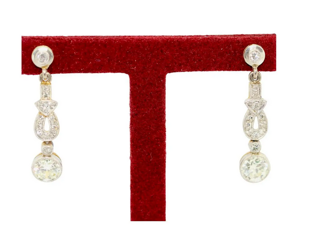 Art Déco Diamantohrringe, Ohrstecker aus Platin & Gold, ca. 1910 – 2 ct gesamt
