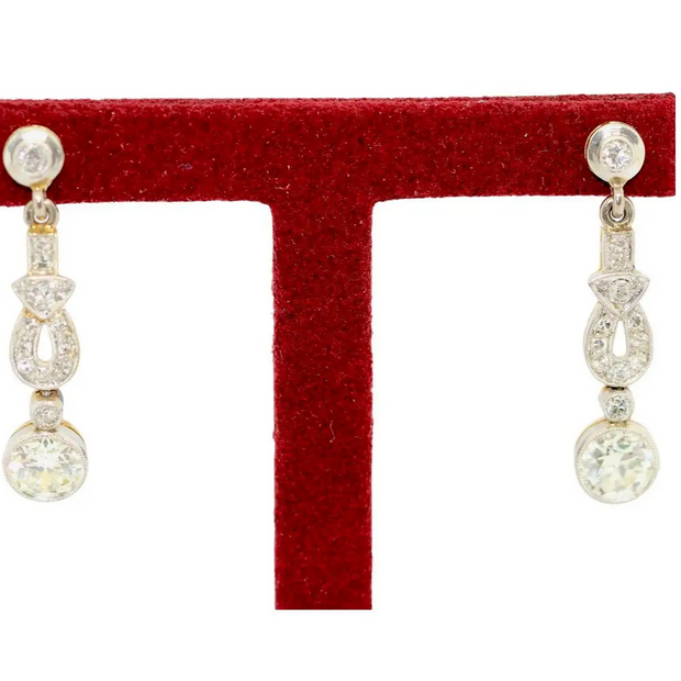 Art Déco Diamantohrringe, Ohrstecker aus Platin & Gold, ca. 1910 – 2 ct gesamt