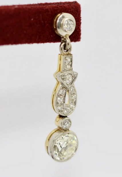 Art Déco Diamantohrringe, Ohrstecker aus Platin & Gold, ca. 1910 – 2 ct gesamt