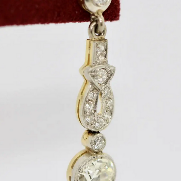 Art Déco Diamantohrringe, Ohrstecker aus Platin & Gold, ca. 1910 – 2 ct gesamt