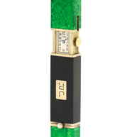 Van Cleef & Arpels Lippenstiftetui mit integrierter Damenuhr aus Malachit & Onyx