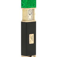 Van Cleef & Arpels Lippenstiftetui mit integrierter Damenuhr aus Malachit & Onyx