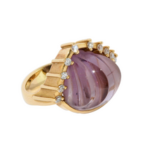 Cadeaux Ring aus 18K Gelbgold mit Amethyst als Muschel & Diamanten