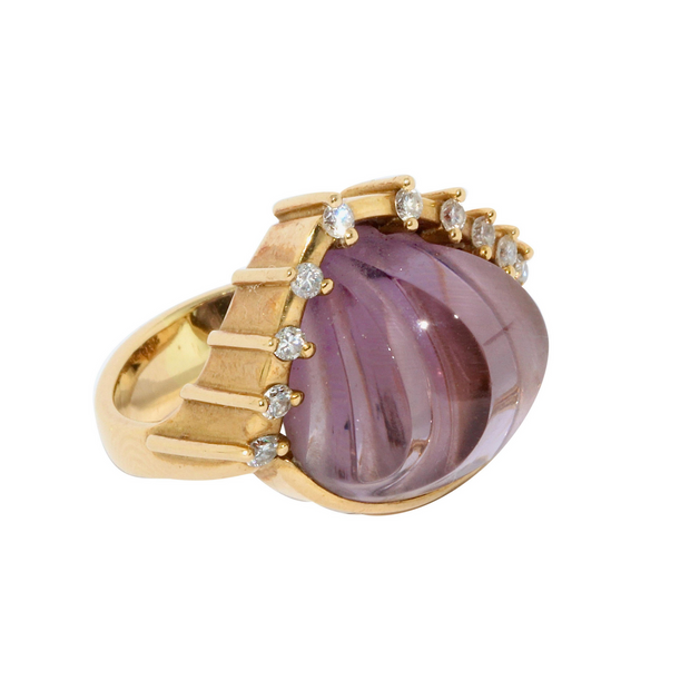 Cadeaux Ring aus 18K Gelbgold mit Amethyst als Muschel & Diamanten