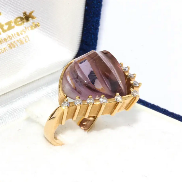 Cadeaux Ring aus 18K Gelbgold mit Amethyst als Muschel & Diamanten