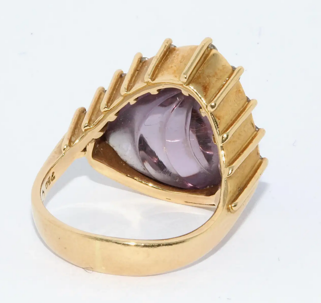 Cadeaux Ring aus 18K Gelbgold mit Amethyst als Muschel & Diamanten