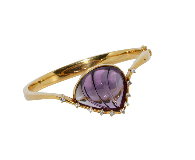 Cadeaux Armreif aus 18K Gelbgold mit Amethyst als Muschel & Diamanten
