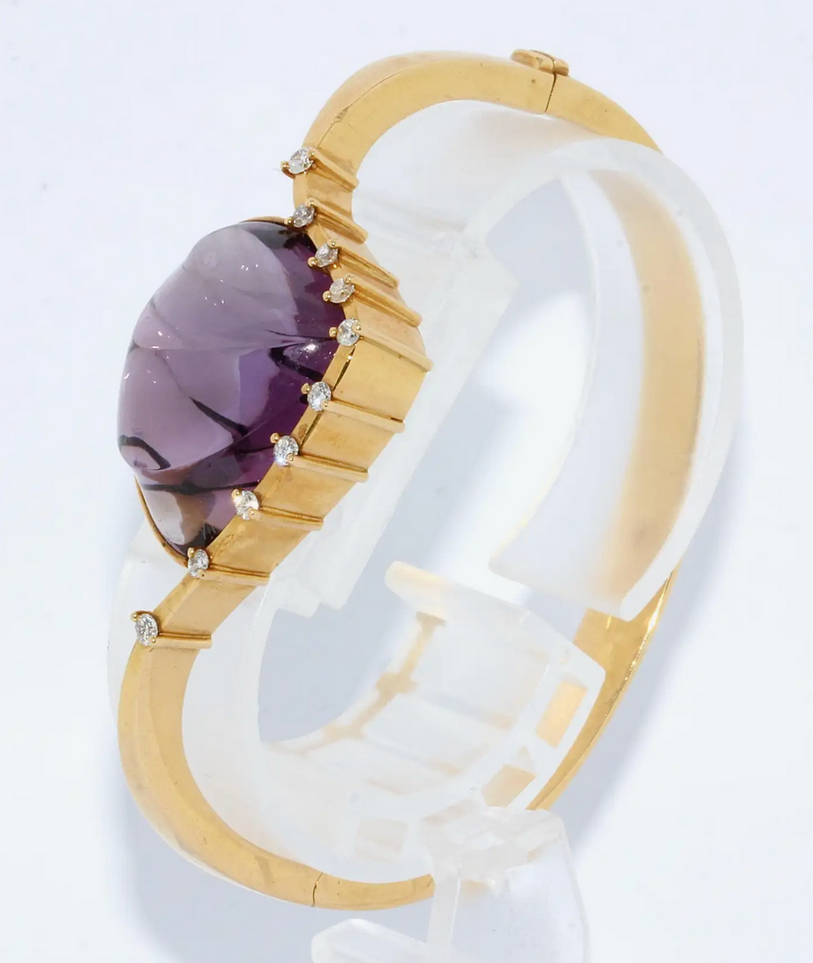 Cadeaux Armreif aus 18K Gelbgold mit Amethyst als Muschel & Diamanten