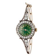 Le Roy et Fils Damenarmbanduhr aus Gold mit Diamanten & grünem Emaille-Zifferblatt
