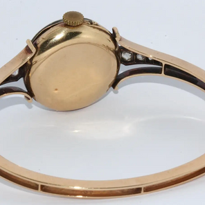 Le Roy et Fils Damenarmbanduhr aus Gold mit Diamanten & grünem Emaille-Zifferblatt