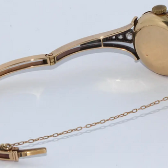 Le Roy et Fils Damenarmbanduhr aus Gold mit Diamanten & grünem Emaille-Zifferblatt