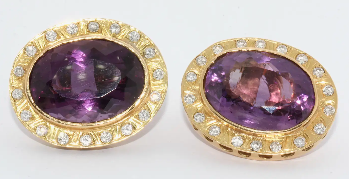 Amethyst & Diamant Schmuckset aus 18K Gold – Ring, Ohrclips & Anhänger