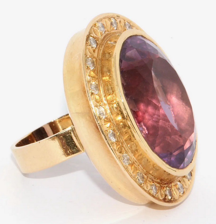 Amethyst & Diamant Schmuckset aus 18K Gold – Ring, Ohrclips & Anhänger