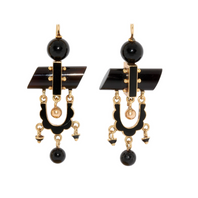 Antike Onyx-Ohrringe aus Gold mit schwarzem Emaille – Viktorianisch