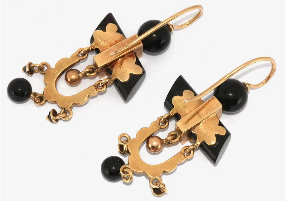 Antike Onyx-Ohrringe aus Gold mit schwarzem Emaille – Viktorianisch