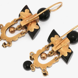 Antike Onyx-Ohrringe aus Gold mit schwarzem Emaille – Viktorianisch