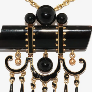 Antiker großer Onyx-Anhänger aus Gold mit schwarzem Emaille – Viktorianisch