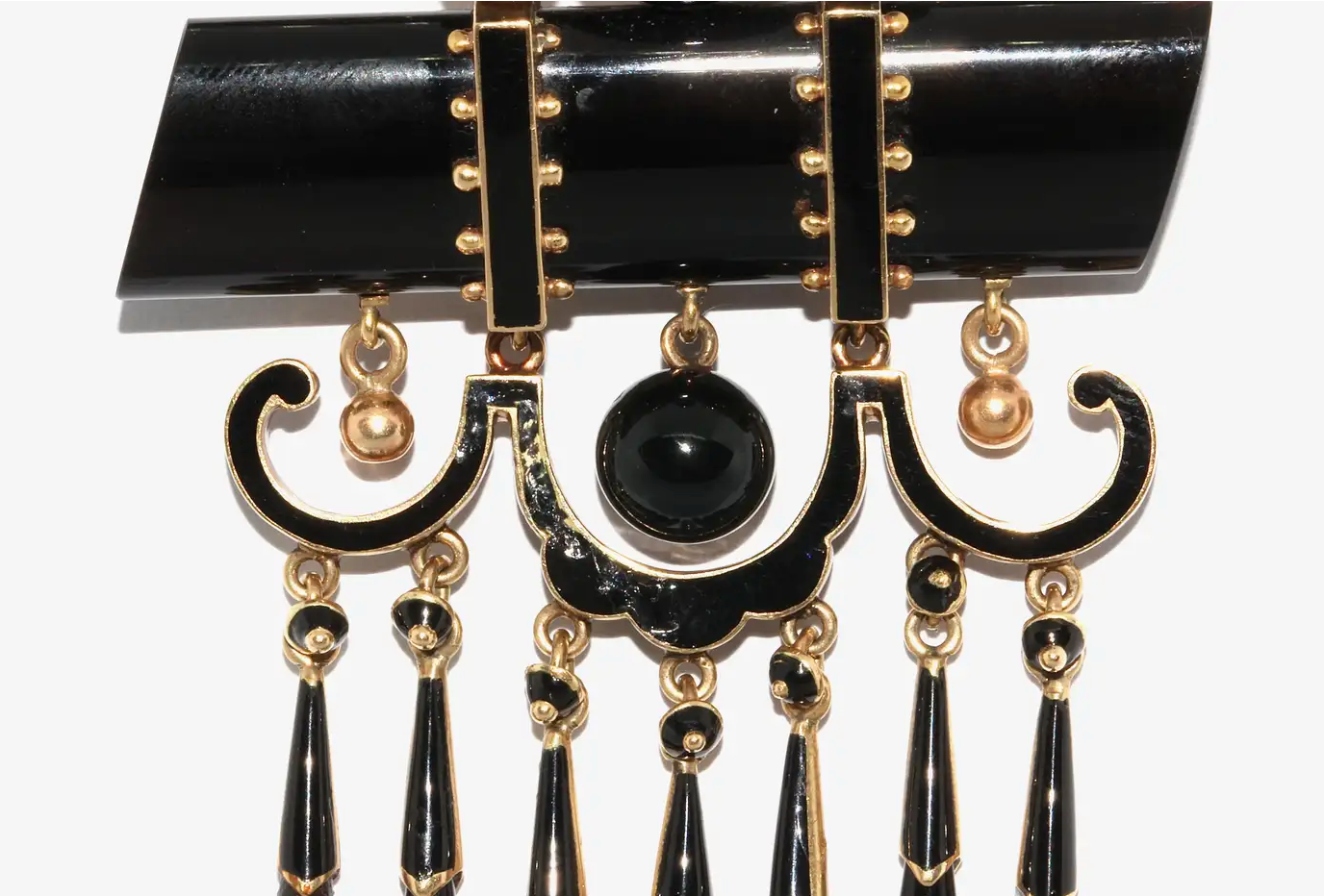 Antiker großer Onyx-Anhänger aus Gold mit schwarzem Emaille – Viktorianisch