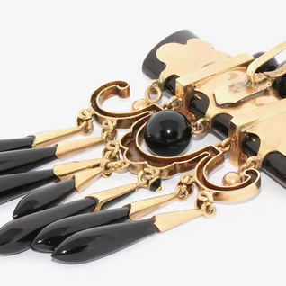 Antiker großer Onyx-Anhänger aus Gold mit schwarzem Emaille – Viktorianisch