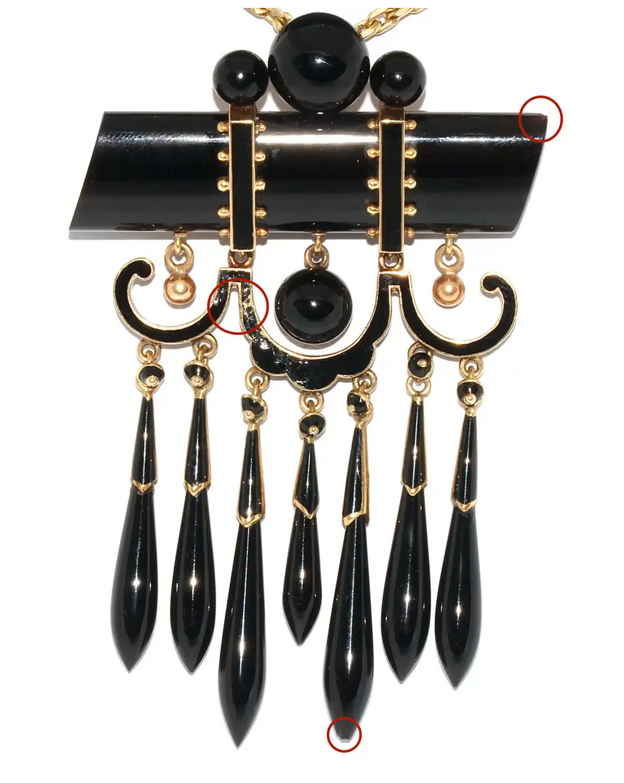 Antiker großer Onyx-Anhänger aus Gold mit schwarzem Emaille – Viktorianisch