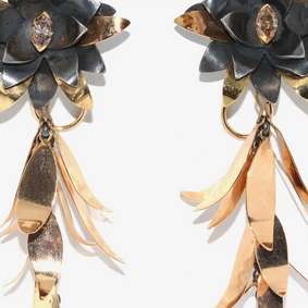 Große Designer-Ohrringe mit Diamanten aus 18 Karat Bicolor-Gold und Feinsilber