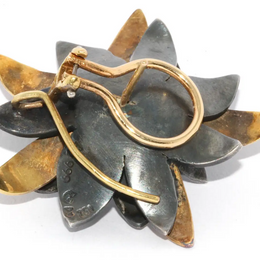 Große Designer-Ohrringe mit Diamanten aus 18 Karat Bicolor-Gold und Feinsilber