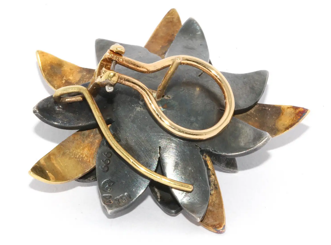 Große Designer-Ohrringe mit Diamanten aus 18 Karat Bicolor-Gold und Feinsilber