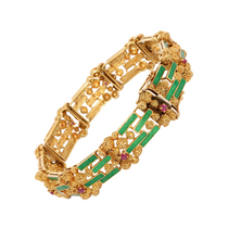 Damen-Armband aus 18 Karat Gold mit grünem Emaille und Rubinen