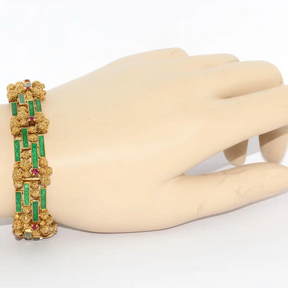Damen-Armband aus 18 Karat Gold mit grünem Emaille und Rubinen