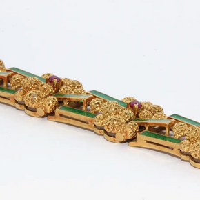 Damen-Armband aus 18 Karat Gold mit grünem Emaille und Rubinen