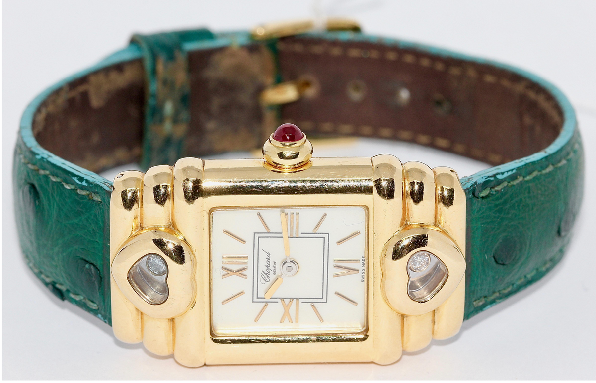Chopard Happy Sport Diamond Damenuhr, Gold mit Diamanten und Rubin