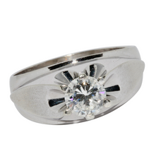 Weißgold Herren-Ring mit 1,12 Karat Solitär-Diamant, Farbe G, Reinheit SI3