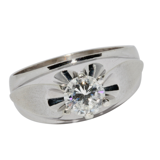 Weißgold Herren-Ring mit 1,12 Karat Solitär-Diamant, Farbe G, Reinheit SI3