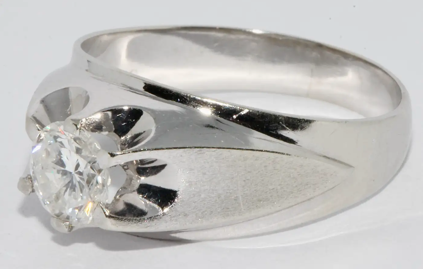 Weißgold Herren-Ring mit 1,12 Karat Solitär-Diamant, Farbe G, Reinheit SI3