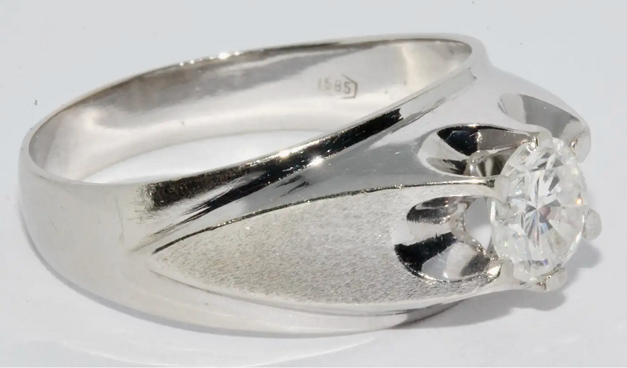 Weißgold Herren-Ring mit 1,12 Karat Solitär-Diamant, Farbe G, Reinheit SI3