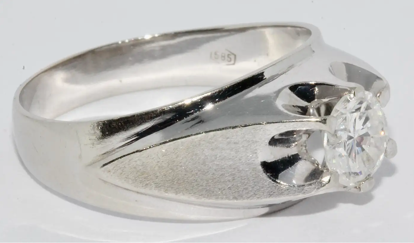 Weißgold Herren-Ring mit 1,12 Karat Solitär-Diamant, Farbe G, Reinheit SI3