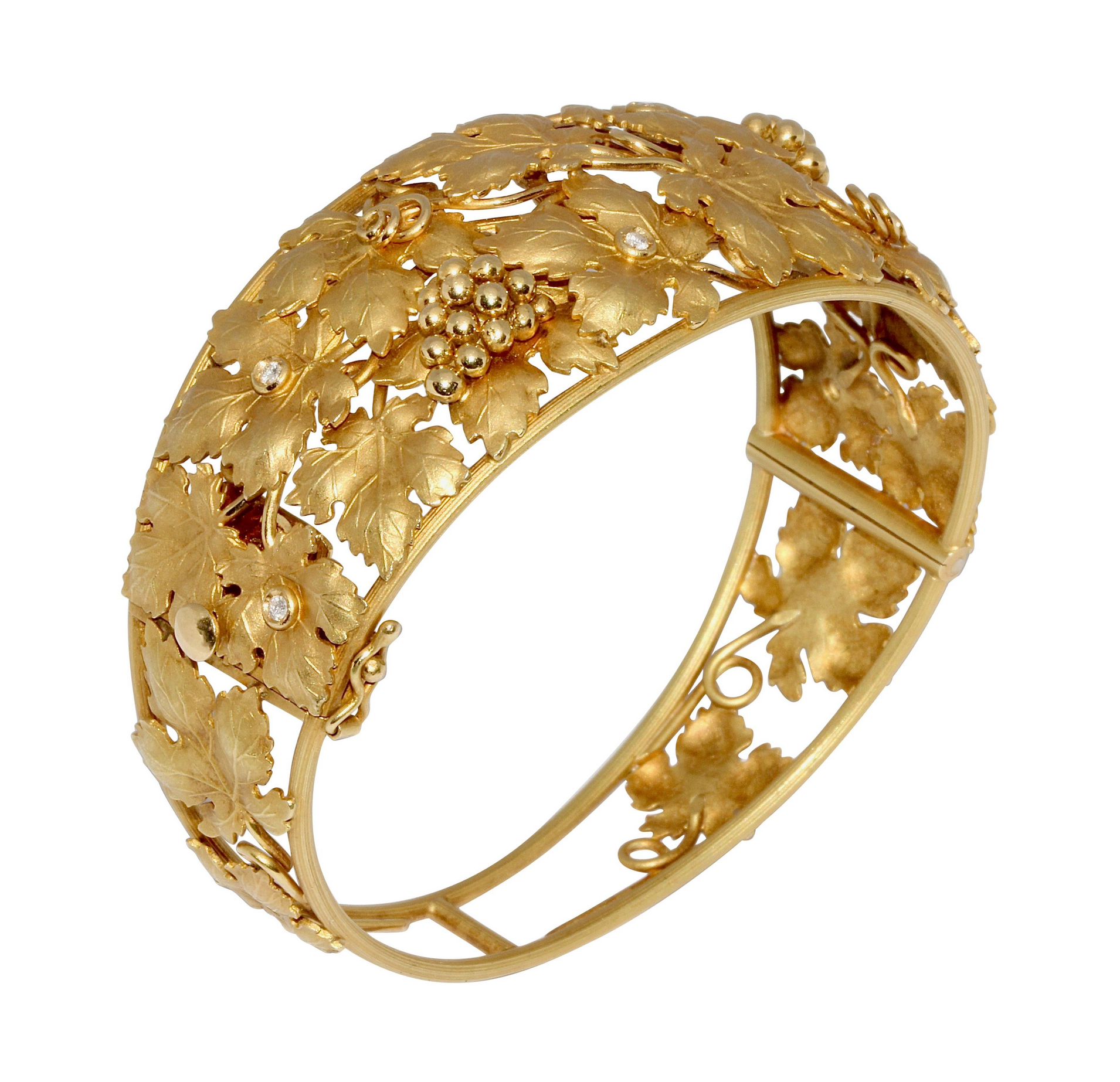 18 Karat Gold Armreif mit Diamanten, Trauben- und Weinlaubmotiv