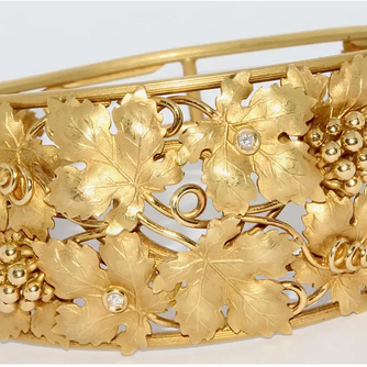 18 Karat Gold Armreif mit Diamanten, Trauben- und Weinlaubmotiv